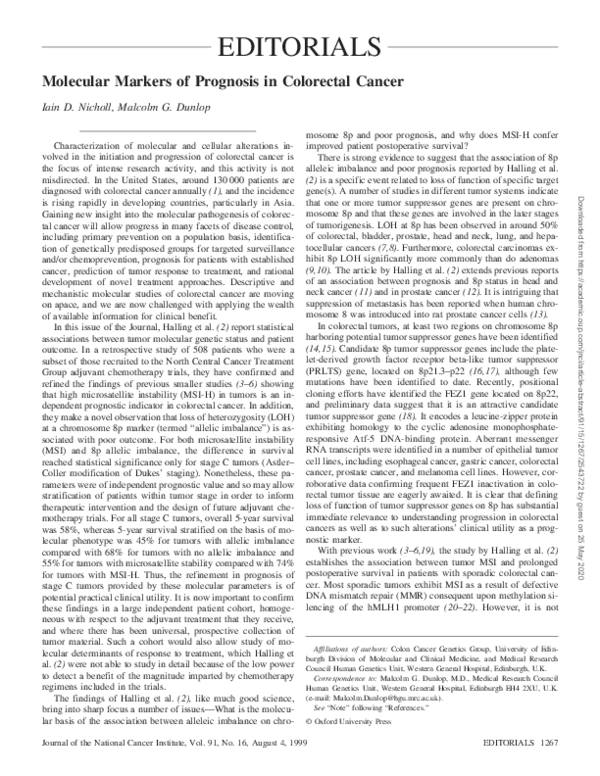 (PDF) Molecular Markers of Prognosis in Colorectal Cancer