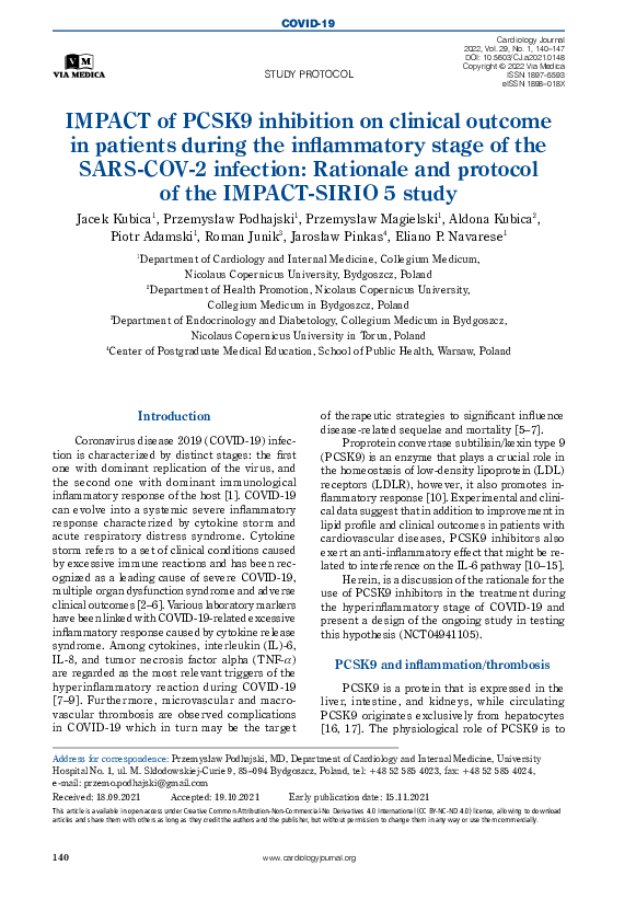 (PDF) IMPACT of PCSK9 inhibition on clinical outcome in patients during ...