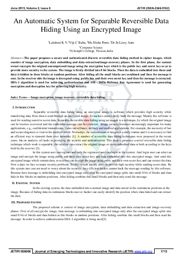 (PDF) An Automatic System for Separable Reversible Data Hiding Using An ...