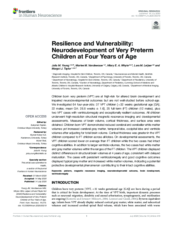 (PDF) Resilience and Vulnerability: Neurodevelopment of Very Preterm ...