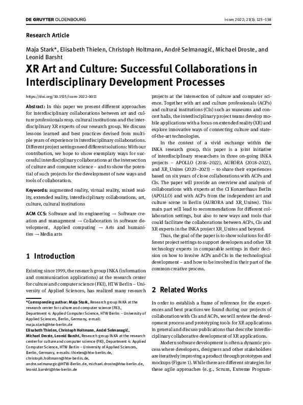 XR Art and Culture: Successful Collaborations in Interdisciplinary Development Processes