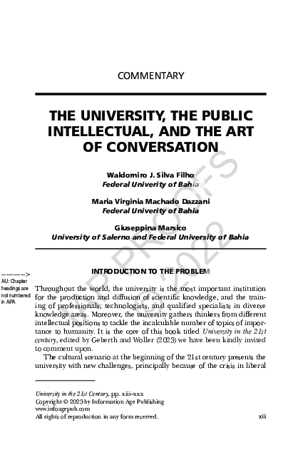 (PDF) THE UNIVERSITY, THE PUBLIC INTELLECTUAL, AND THE ART OF CONVERSATION