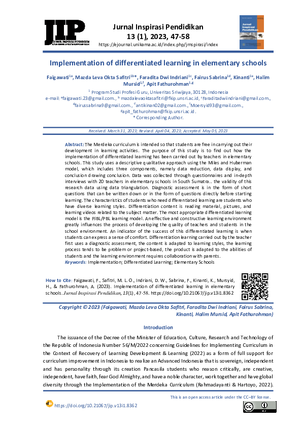 PDF Implementation of Differentiated Learning in Elementary Schools 