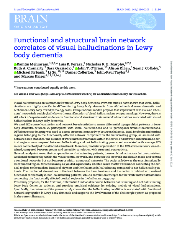 (PDF) Functional and structural brain network correlates of visual ...
