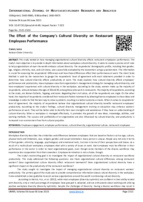 (PDF) The Effect of the Company's Cultural Diversity on Restaurant ...
