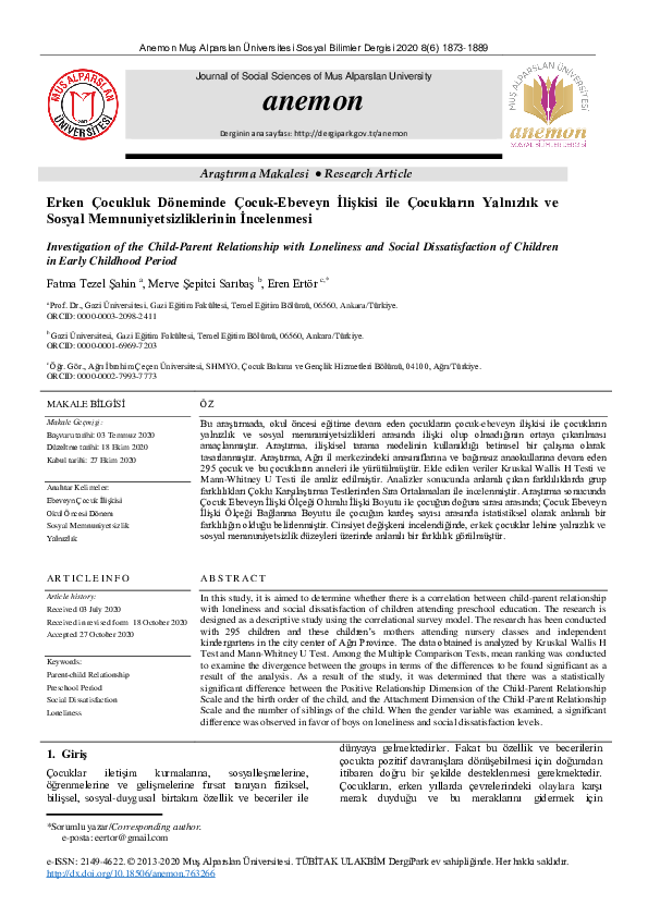 (PDF) Investigation of the Child-Parent Relationship with Loneliness ...