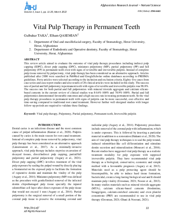 (PDF) Vital Pulp Therapy in Permanent Teeth
