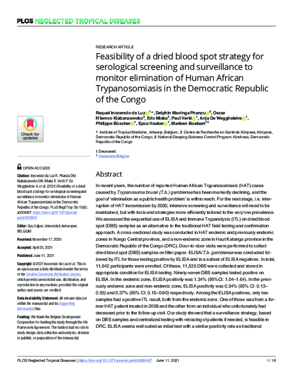 (PDF) Feasibility of a dried blood spot strategy for serological ...