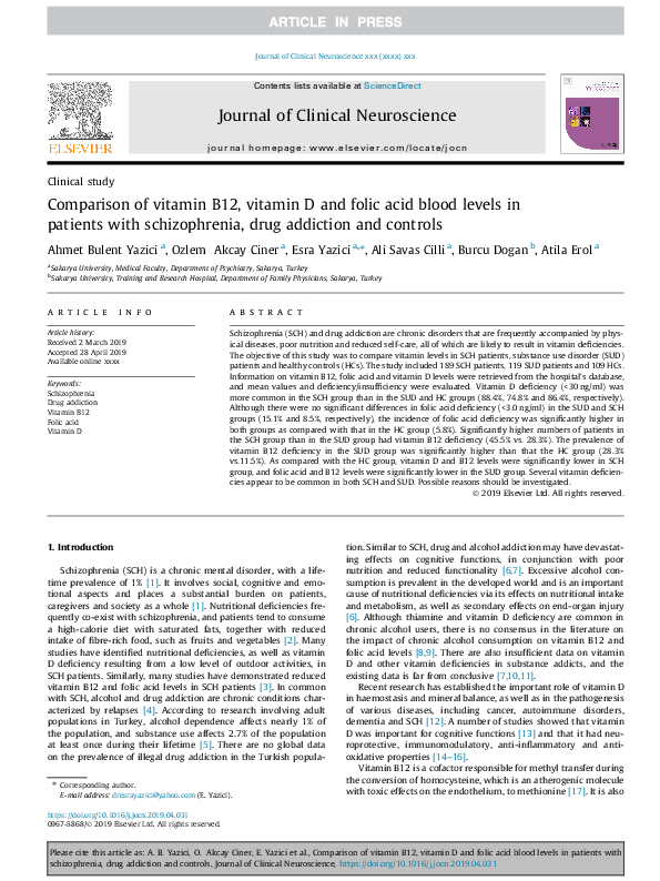 (PDF) Comparison of vitamin B12, vitamin D and folic acid blood levels ...