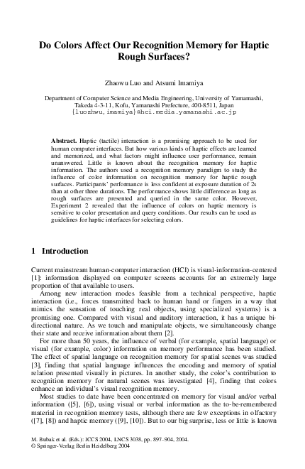 (PDF) Do Colors Affect Our Recognition Memory for Haptic Rough Surfaces