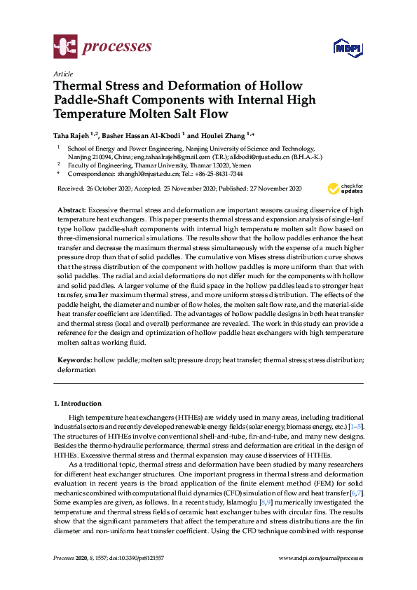 (PDF) Thermal Stress and Deformation of Hollow Paddle-Shaft Components ...