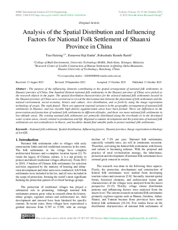 (PDF) Analysis of the Spatial Distribution and Influencing Factors for ...
