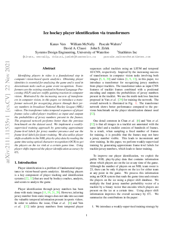 (PDF) Ice hockey player identification via transformers and weakly ...