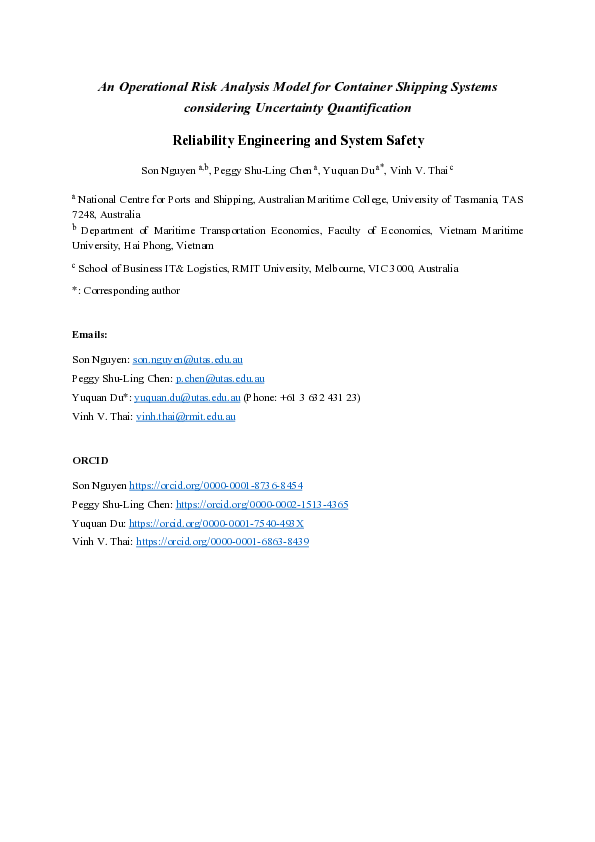 (PDF) An Operational Risk Analysis Model for Container Shipping Systems ...