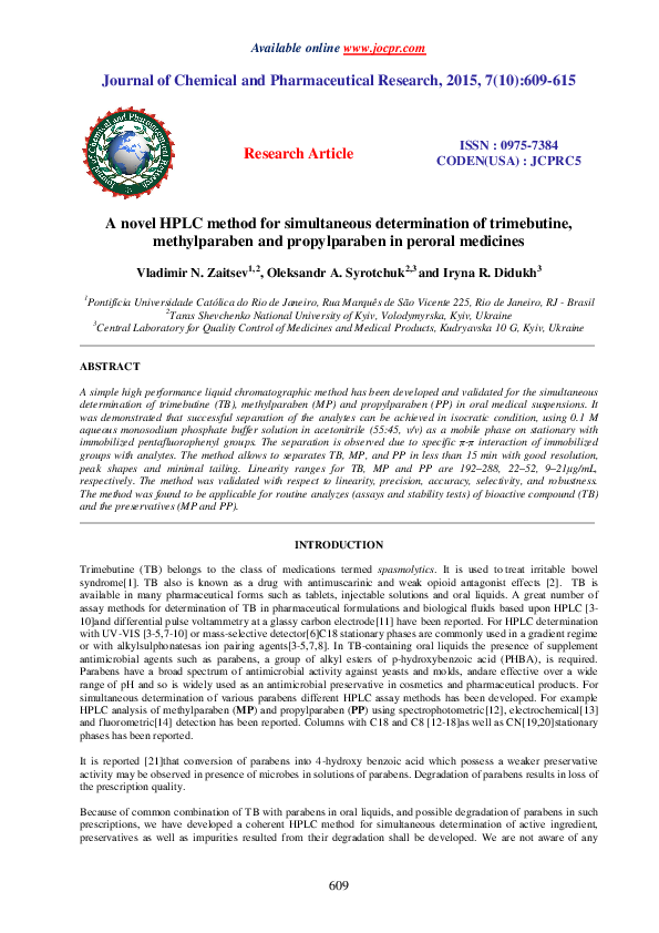 (PDF) A novel HPLC method for simultaneous determination of trimebutine ...