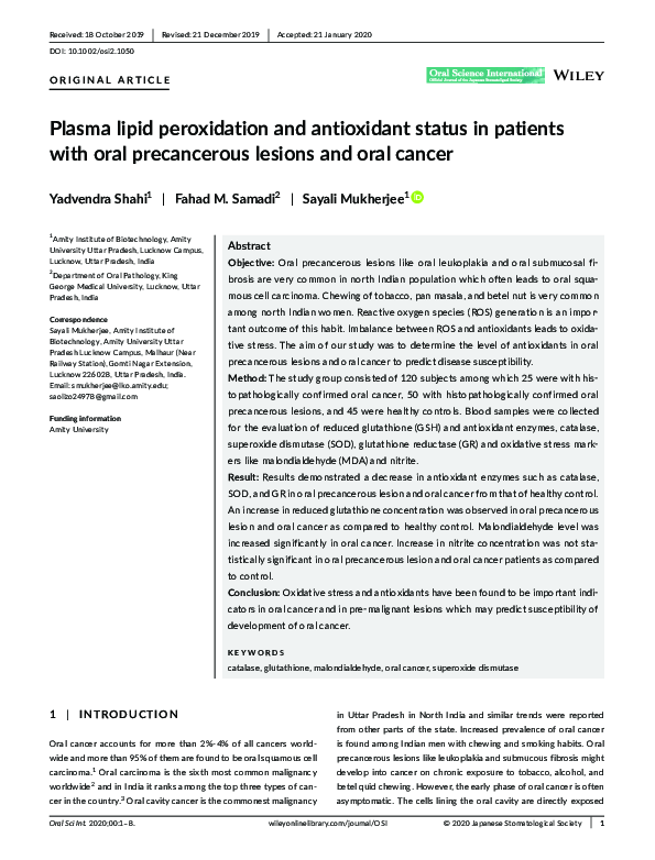 (PDF) Plasma lipid peroxidation and antioxidant status of Parkinson's ...