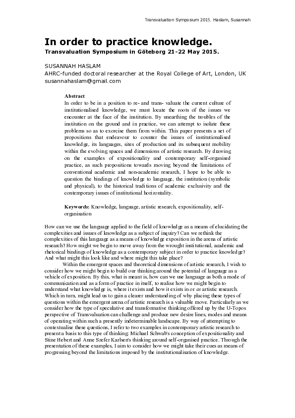 (PDF) In order to practice knowledge