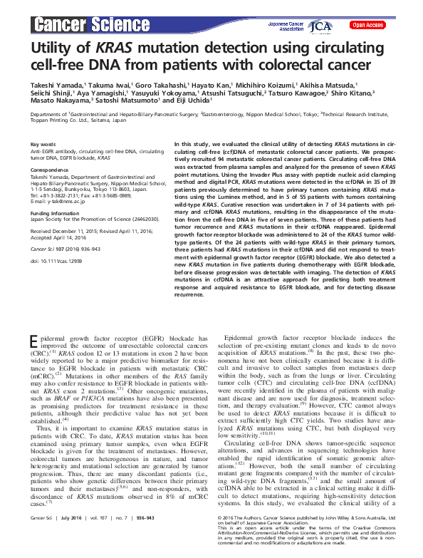 (PDF) Utility of KRAS mutation detection using circulating cell-free ...