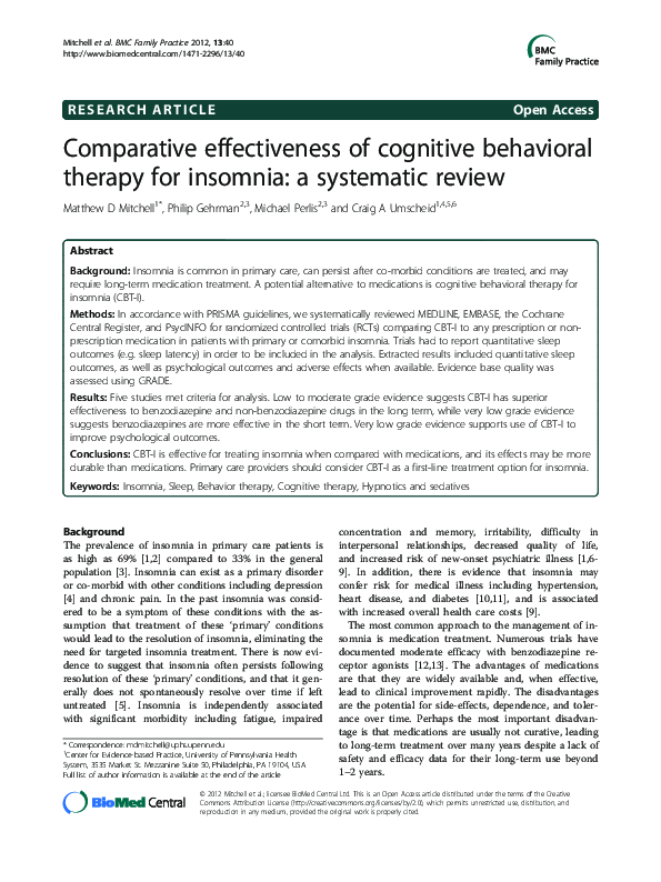 (PDF) Comparative effectiveness of cognitive behavioral therapy for ...