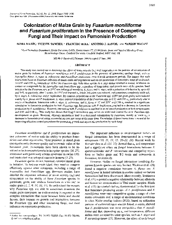 (PDF) Colonization of Maize Grain by Fusarium moniliforme and Fusarium ...