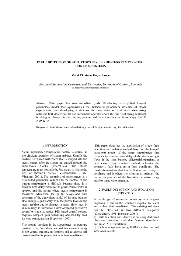 (PDF) Fault detection of actuators in superheaters temperature control ...