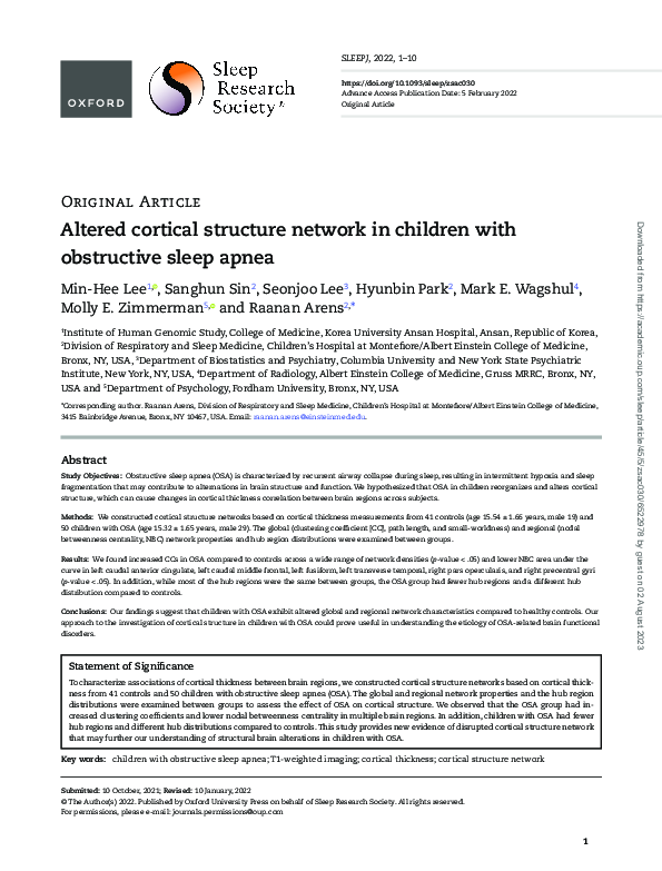 (PDF) Altered cortical structure network in children with obstructive ...