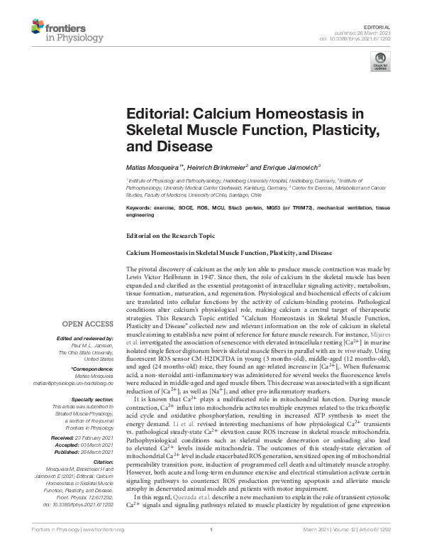 (PDF) Editorial: Calcium Homeostasis in Skeletal Muscle Function ...