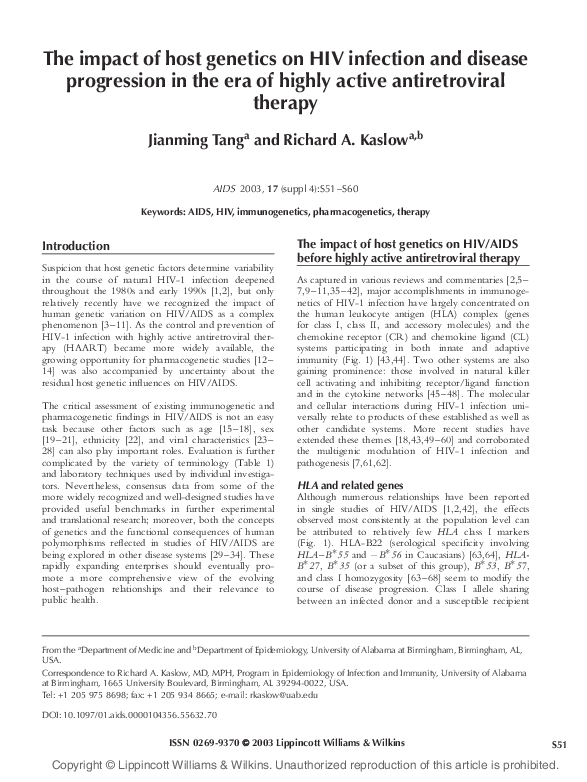 (PDF) The impact of host genetics on HIV infection and disease ...