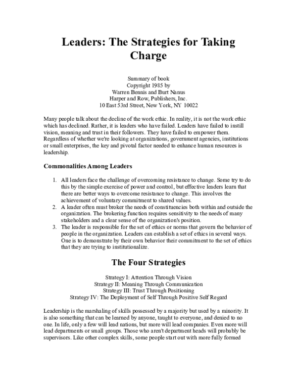 (PDF) Leaders : the strategies for taking charge