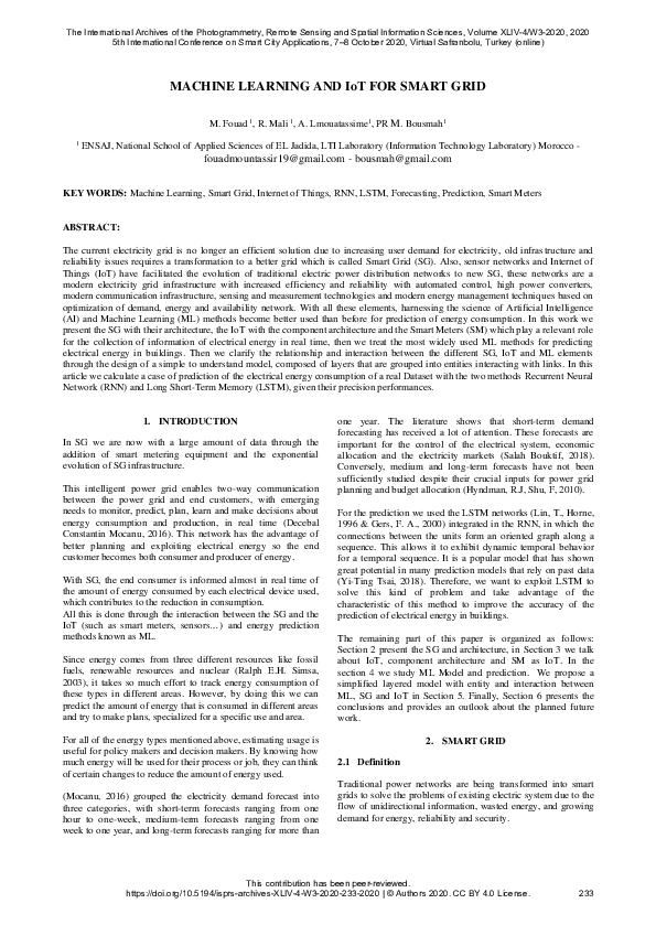 (PDF) Machine Learning and Iot for Smart Grid
