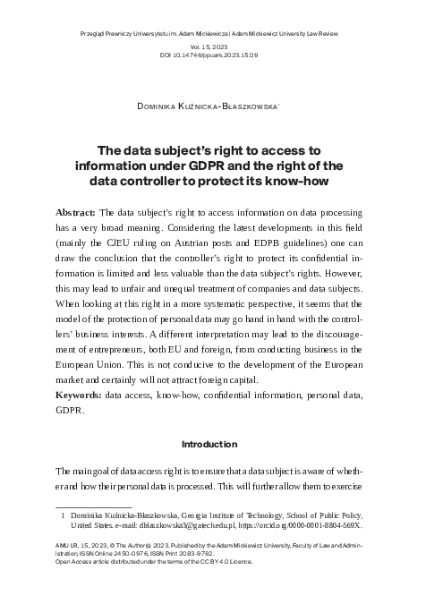 (PDF) The data subject’s right to access to information under GDPR and ...
