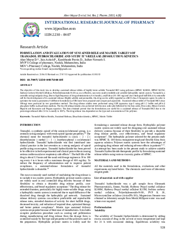 (PDF) Formulation and Evaluation of Sustained Release Matrix Tablets of ...