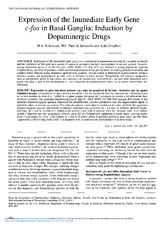 (PDF) Expression of the Immediate Early Gene c-fos in Basal Ganglia ...