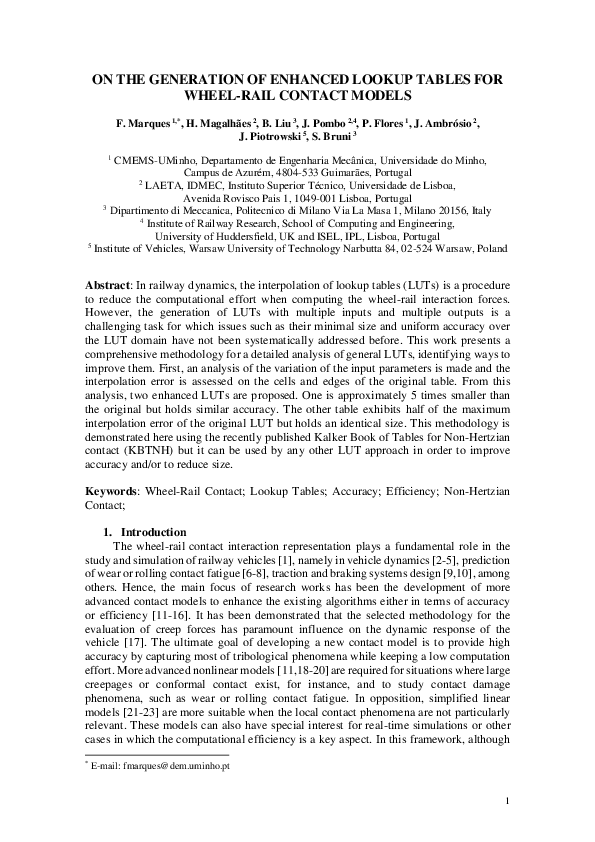 (PDF) On the generation of enhanced lookup tables for wheel-rail ...