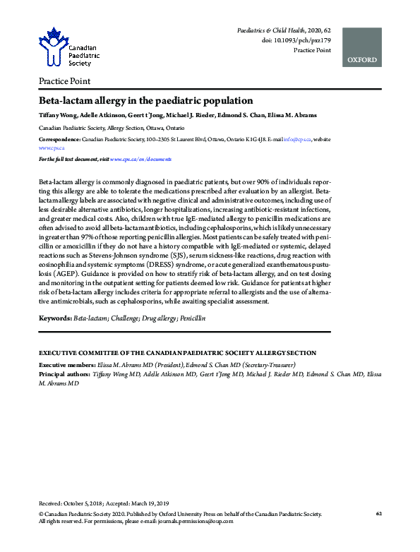 (PDF) Betalactam allergy in the paediatric population