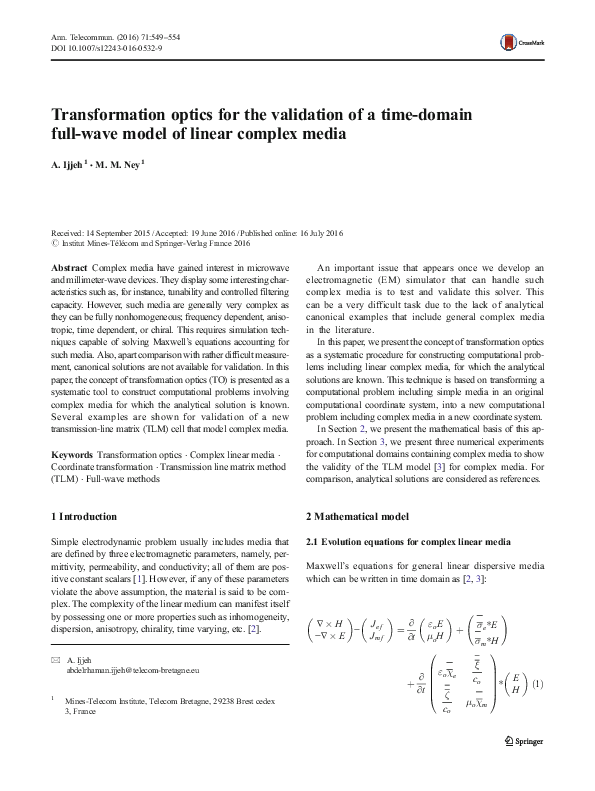 (PDF) Transformation optics for the validation of a time-domain full ...