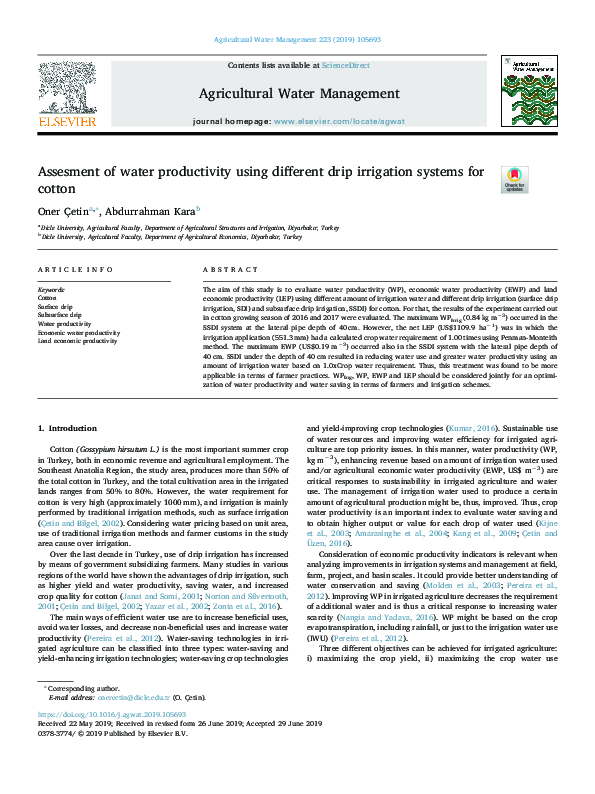 (PDF) Assesment of water productivity using different drip irrigation ...