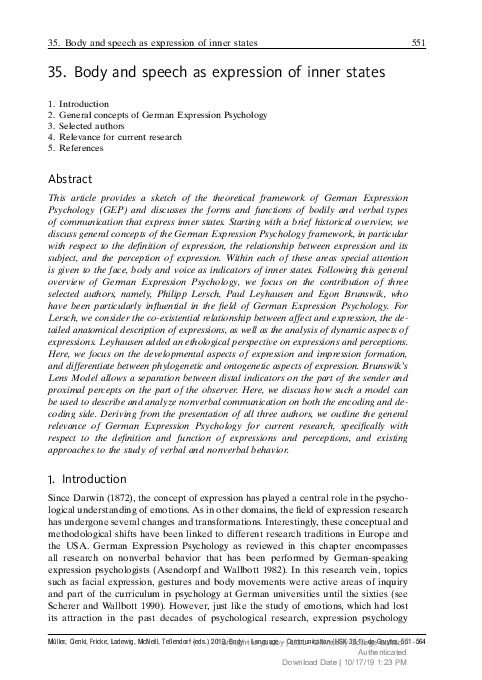 (PDF) 35. Body and speech as expression of inner states