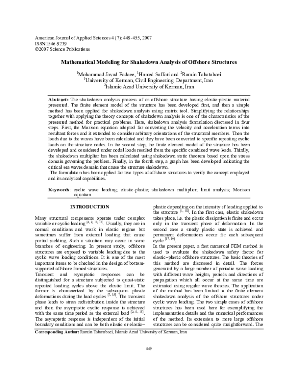 (PDF) Mathematical Modeling for Shakedown Analysis of Offshore Structures