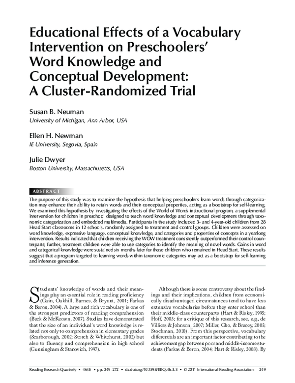 (PDF) Educational Effects of a Vocabulary Intervention on Preschoolers ...
