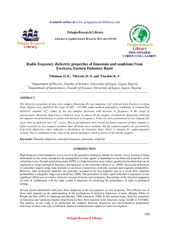 (PDF) Radio frequency dielectric properties of limestone and sandstone ...