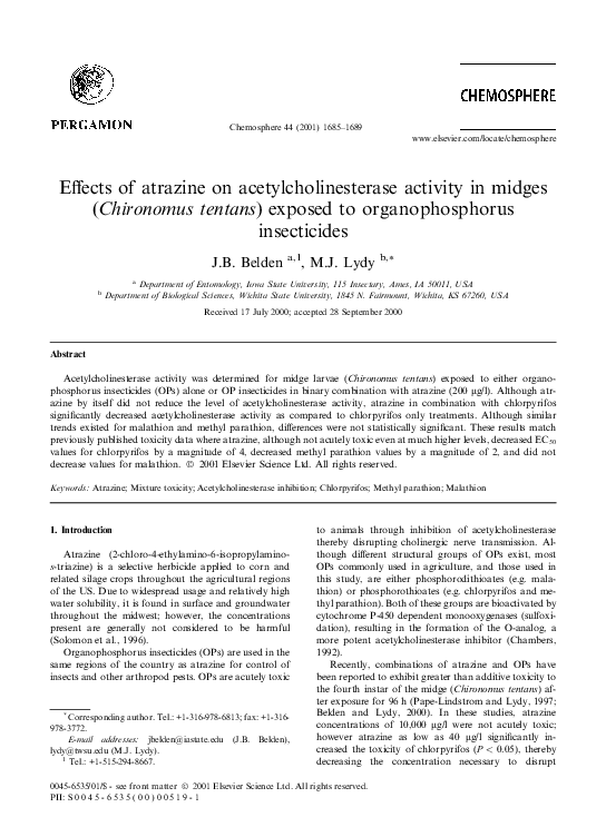 (PDF) Effects of atrazine on acetylcholinesterase activity in midges ...