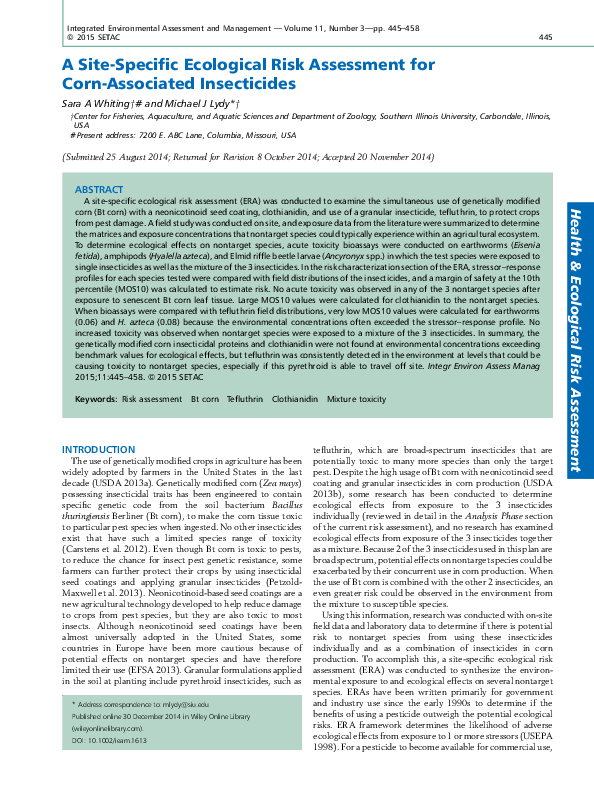 (PDF) A site-specific ecological risk assessment for corn-associated ...