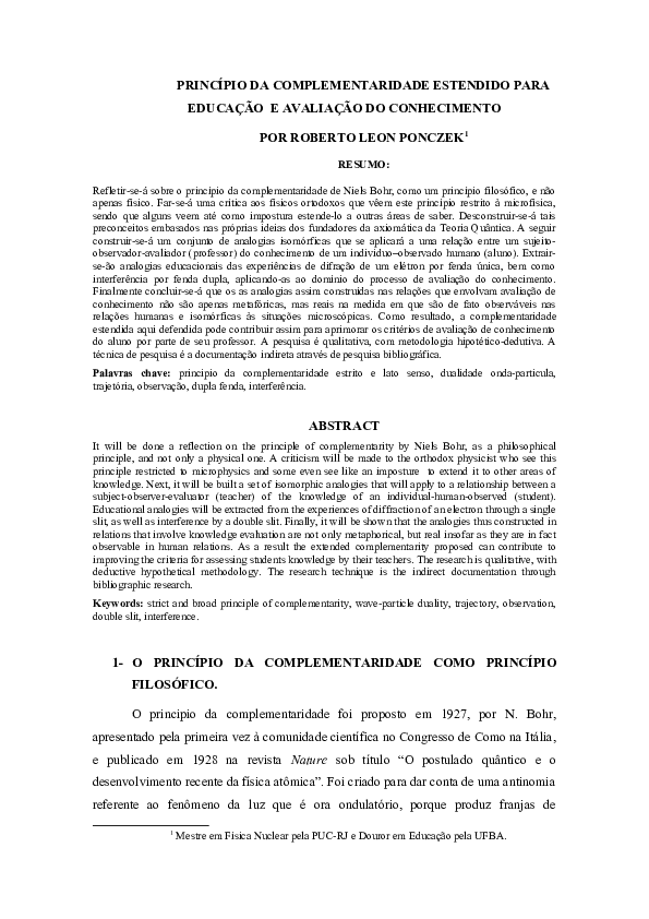 (DOC) PRINCÍPIO DA COMPLEMENTARIDADE ESTENDIDO PARA EDUCAÇÃO E ...