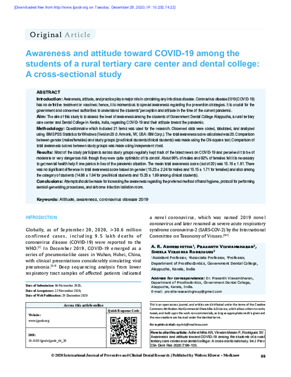 (PDF) Awareness and attitude toward COVID-19 among the students of a ...