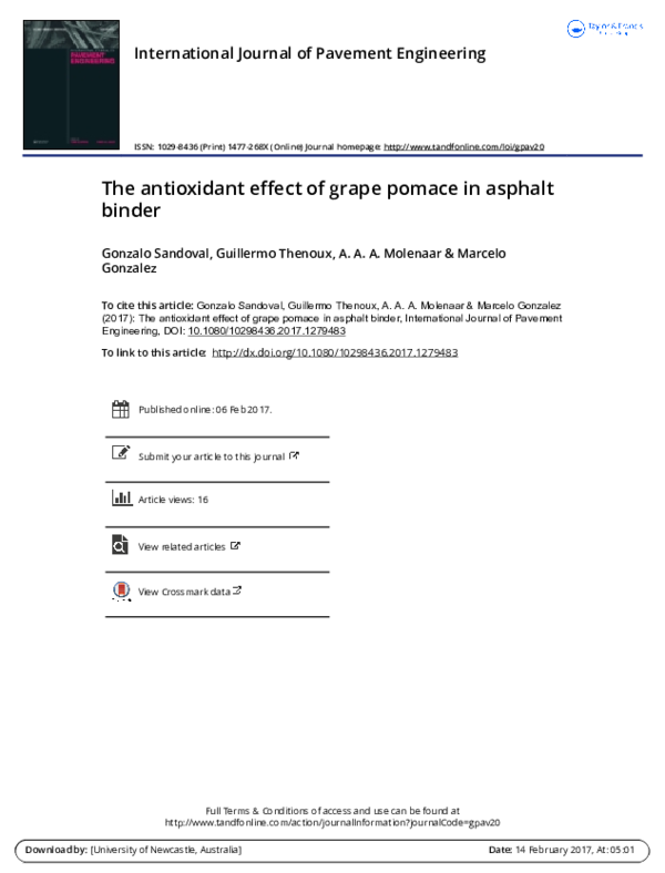 (PDF) The antioxidant effect of grape pomace in asphalt binder