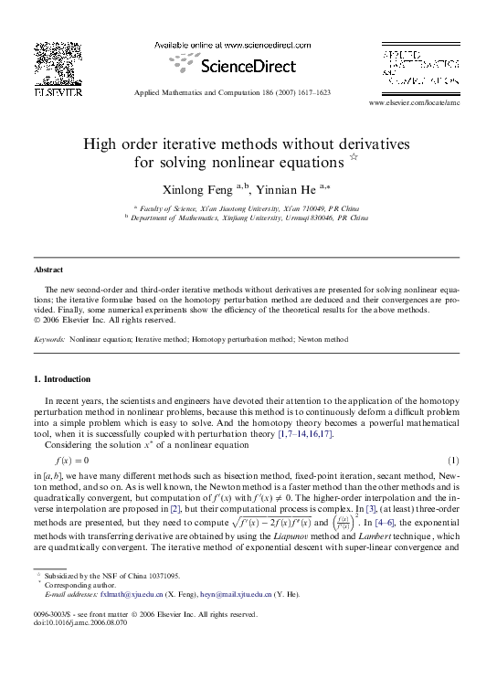 (PDF) High Order Iterative methods without derivatives for solving non ...