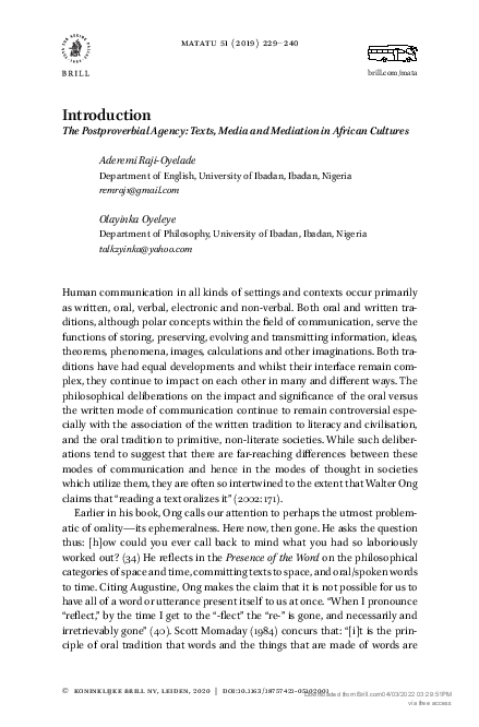 (PDF) Introduction: The Postproverbial Agency: Texts, Media and ...