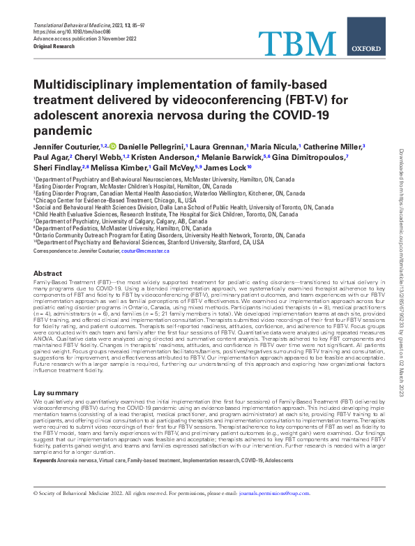 (PDF) Multidisciplinary implementation of family-based treatment ...