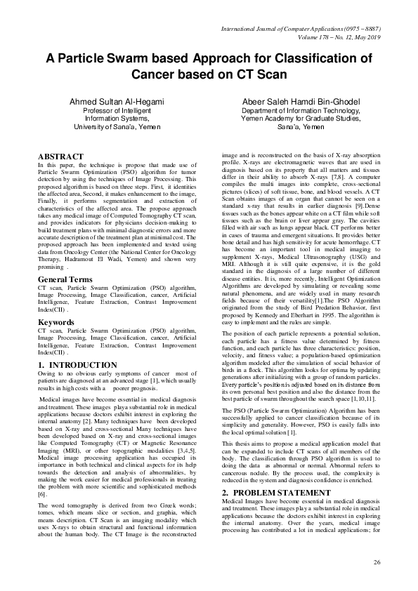 (PDF) A Particle Swarm based Approach for Classification of Cancer ...